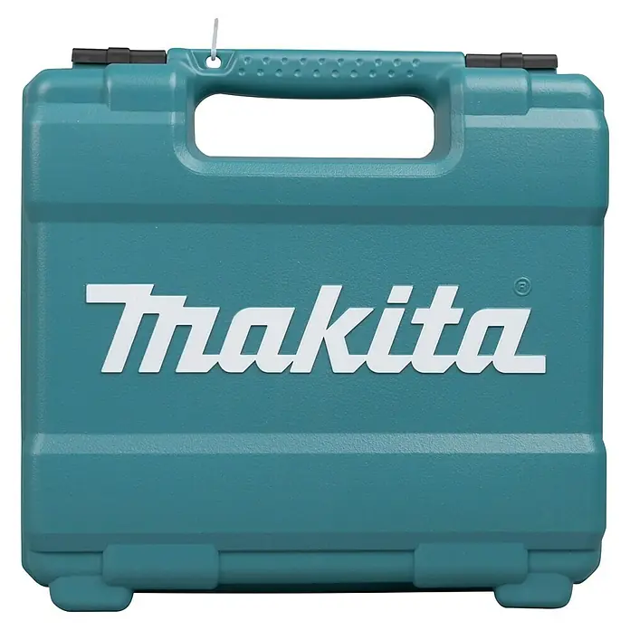 Makita Heißluftgebläse HG5030K - 1.600 W, Temperaturbereich: 350 °C - 500 °C - Türkisfarbener Kunststoff-Makita-Werkzeugkoffer mit Tragegriff und geprägtem Logo.