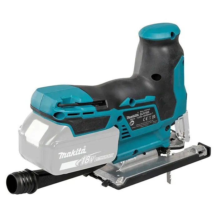Makita LXT 18V Akku-Pendelhubstichsäge DJV185Z - 18 V, Ohne Akku, Leerlaufhubzahl: 800 /min - 3.000 /min - Makita 18V Akku-Stichsäge in Türkis und Schwarz mit Akku und Staubabsauganschluss.