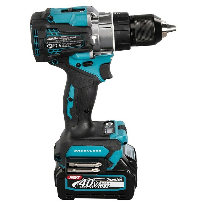 Makita XGT 40V max. Taladro atornillador percutor de batería HP001GZ (40 V, 2 baterías, 2,5 Ah, 41 Nm) | BAUHAUS