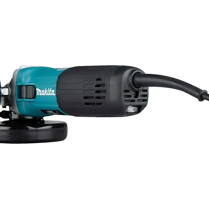 Makita Elektro-Winkelschleifer GA5040CZ1 - 1.400 W, Leerlaufdrehzahl: 11.000 U/min - Makita Winkelschleifer in Türkis und Schwarz, mit Gehäuse, Griff und Drehzahlregler.