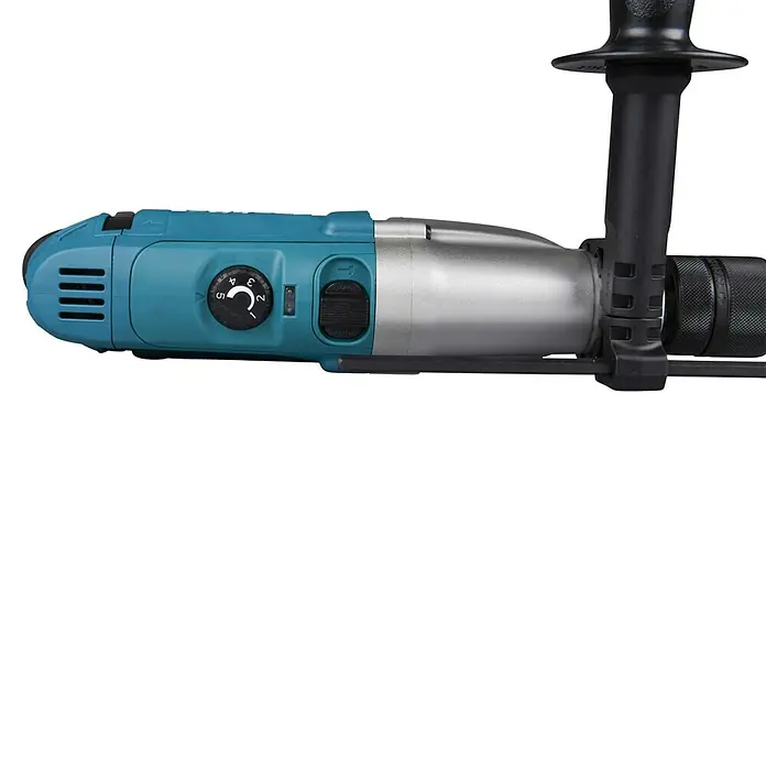 Makita Schlagbohrmaschine HP2071FJ - 1.100 W, Schnellspannbohrfutter - Türkis-silberner Bohrhammer mit schwarzem Zusatzgriff und Drehzahlregler (1-5).
