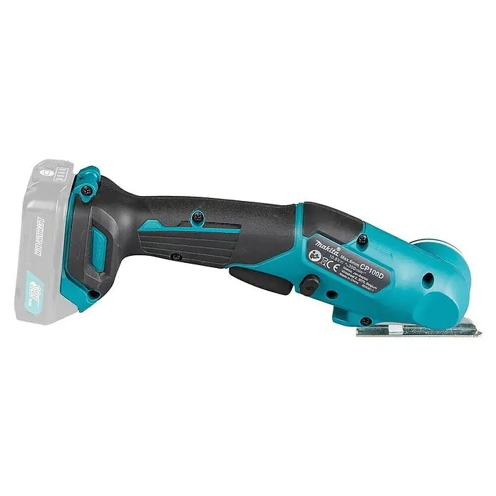 Makita CXT 12V max. Akku-Universalschere CP100DZ - 12 V, Ohne Akku, Schnitttiefe: Max. 6 mm - Makita CP100D Akku-Rotationsschneider in Türkis und Schwarz, angetrieben von einem 12V Lithium-Ionen-Akku.