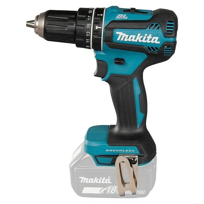 Makita LXT 18V Llave de impacto de batería DHP485Z - 18 V, Sin batería, 50 Nm - Taladro/atornillador inalámbrico Makita turquesa y negro con batería LXT sin escobillas.