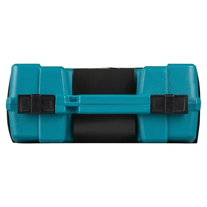 Makita Schlagbohrmaschine HP1631KX3 - 710 W, Schnellspannbohrfutter - Türkiser ABS-Werkzeugkoffer mit schwarzen Verschlüssen und Griff.