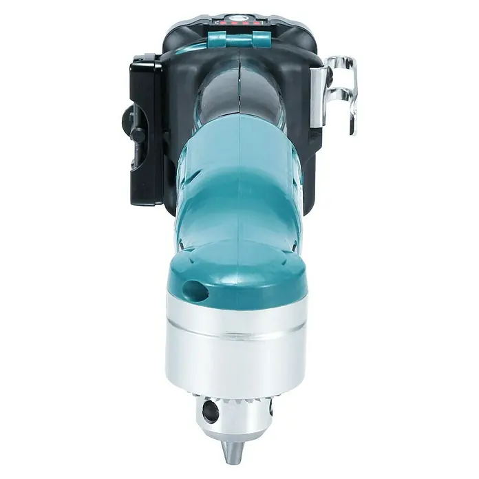 Makita CXT 12V max. Akku-Winkelbohrmaschine DA332DSYJ - 12 V, 1 Akku - Türkise und schwarze Winkelbohrmaschine mit silbernem Bohrfutter für enge Räume.