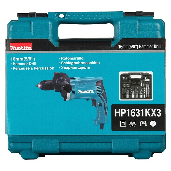 Makita Schlagbohrmaschine HP1631KX3 (710 W, Leerlaufdrehzahl: 0 U/min - 3.200 U/min, Schlagzahl: 0 /min - 48.000 /min)