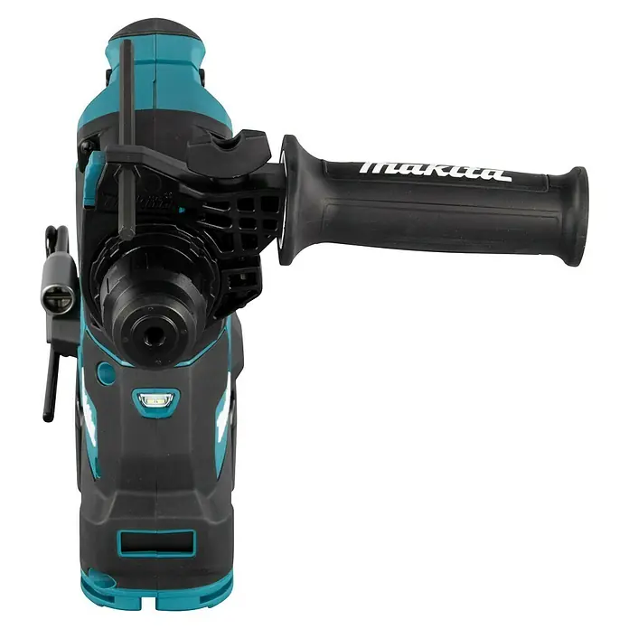 Makita XGT 40V max. Akku-Kombihammer HR003GM201 - 40 V, 2 Akkus, 4 Ah, 2,8 J - Schwarzer und türkisblauer Makita Bohrhammer mit Seitenhandgriff und integrierter LED.