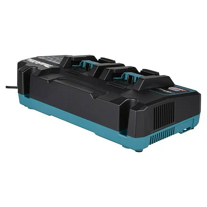 Makita XGT 40V max. Batterie-Ladegerät Doppel-Schnellladegerät - 40 V - Makita 4-fach Akku-Ladegerät in Schwarz und Türkis für XGT 40V Max Akkus.