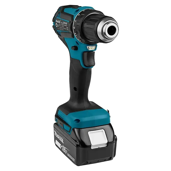 Makita LXT 18V Akku-Bohrschrauber-Set DDF485RFJ - 18 V, 2 Akkus, 50 Nm - Türkis-schwarzer Makita 18V Akkubohrschrauber mit Lithium-Ionen-Akku.