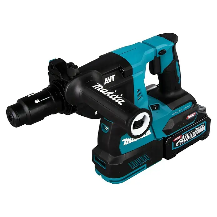 Makita XGT 40V max. Akku-Kombihammer HR004GM201 - 40 V, 2 Akkus, 2,9 J - Makita Akku-Bohrhammer in Schwarz und Türkis mit AVT und 40V XGT Akku.