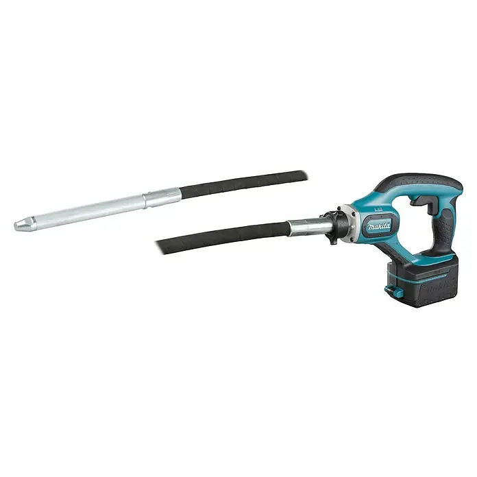 Makita LXT 18V Akku-Betonverdichter DVR450Z - 18 V, Ohne Akku, Schwingzahl: 13.000 U/min - Akku-Betonrüttler mit silbernem Vibrationskopf, schwarzem Schlauch und türkisfarbenem/schwarzem Makita Antrieb.