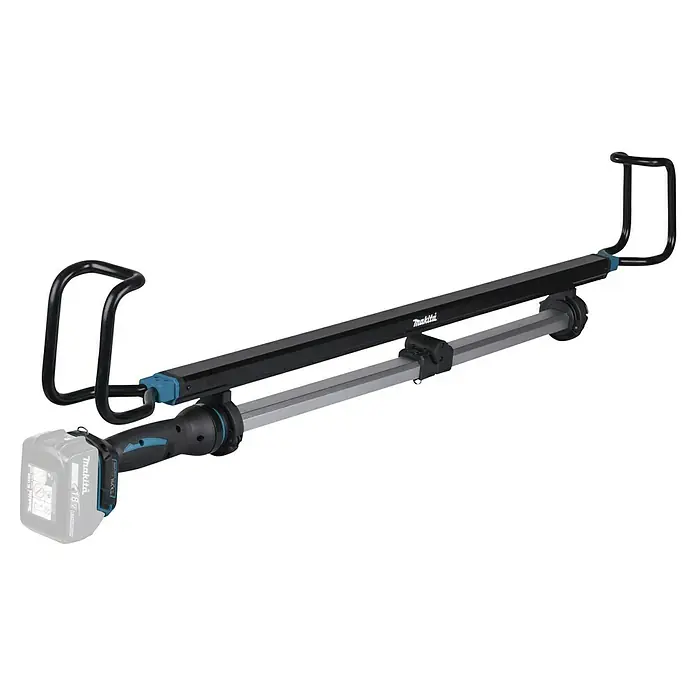 Makita LXT 18V Akku-Stableuchte DML818 - 18 V, Ohne Akku - Makita 18V LED Arbeitsleuchte in Schwarz-Türkis, mit zwei U-förmigen Griffen und Akku.
