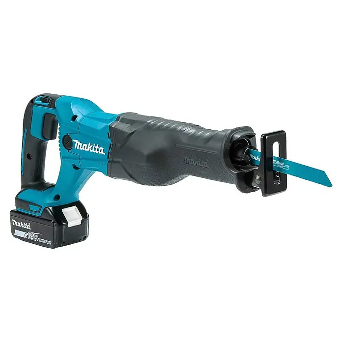 Makita LXT 18V Akku-Säbelsäge DJR186RT - 18 V, 1 Akku, 5 Ah, Leerlaufhubzahl: 0 /min - 2.800 /min - Makita Akku-Säbelsäge in Türkis und Schwarz mit Bi-Metall-Sägeblatt und 18V Lithium-Ionen-Akku.