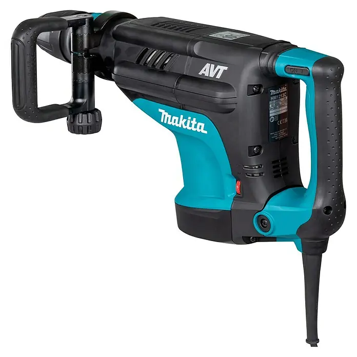 Makita Abbruchhammer HM1213C - 1.510 W, 18,6 J, SDS-Max-Aufnahme - Schwarz-türkiser Makita Bohrhammer mit Zusatzgriff und AVT-Technologie für schwere Bohr- und Meißelarbeiten.