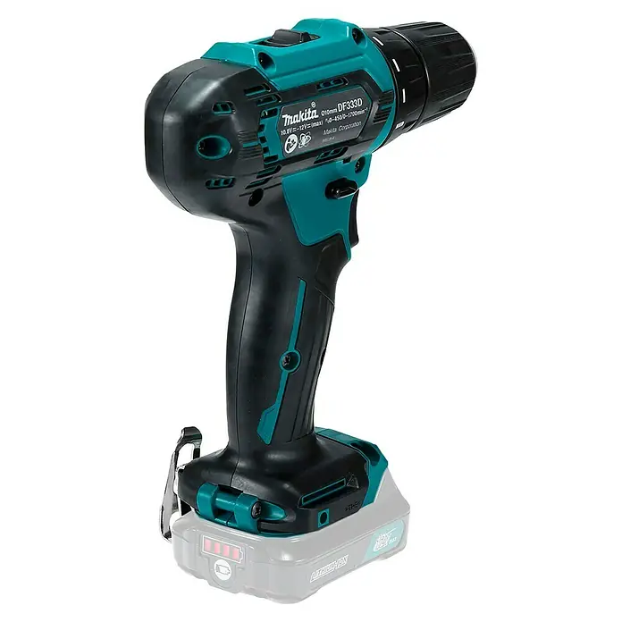Makita CXT 12V max. Akku-Bohrschrauber DF333DZ - 12 V, Ohne Akku - Makita DF333D Akku-Bohrschrauber in Schwarz und Türkis, mit Lithium-Ionen-Akkupack.