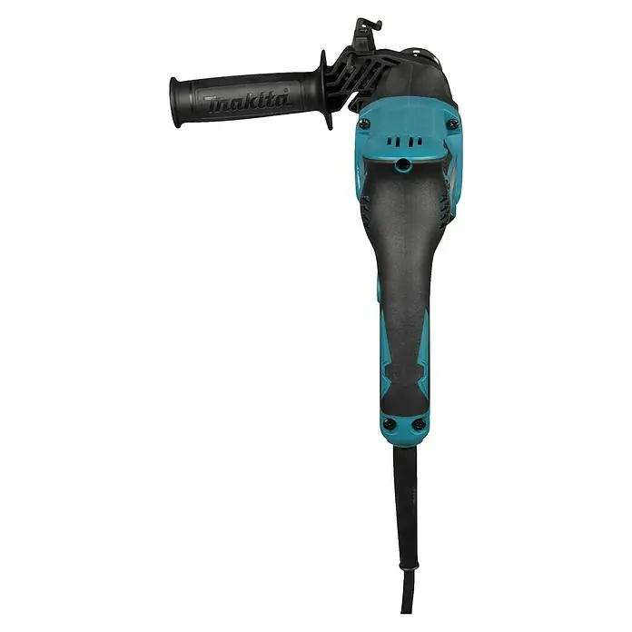 Makita Martillo combinado HR2670FTX1 - 800 W, 3 J, Alojamiento SDS-Plus - Amoladora angular Makita, negra y turquesa, con empuñadura lateral y cable de alimentación.