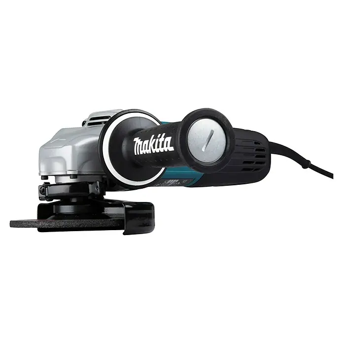 Makita Elektro-Winkelschleifer GA5040CZ1 - 1.400 W, Leerlaufdrehzahl: 11.000 U/min - Makita Winkelschleifer mit silbergrauem Gehäuse, schwarzem Griff und schwarzer Schleifscheibe zum Schneiden und Schleifen.