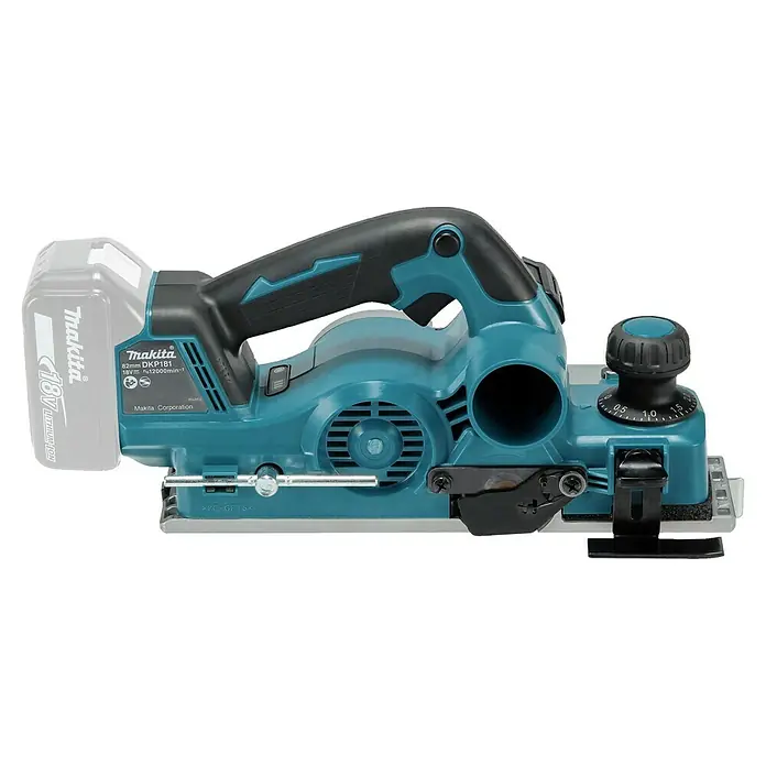Makita LXT 18V Akku-Hobel - 18 V, Ohne Akku, Leerlaufdrehzahl: 12.000 U/min - Makita 18V Akku-Hobel in Türkis/Schwarz, mit Tiefeneinstellung und Akku.