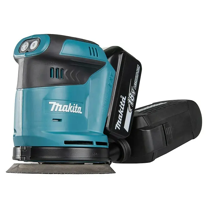 Makita LXT 18V Lijadora excéntrica de batería DBO180RTJ -  - Lijadora orbital inalámbrica Makita 18V turquesa y negra con batería.