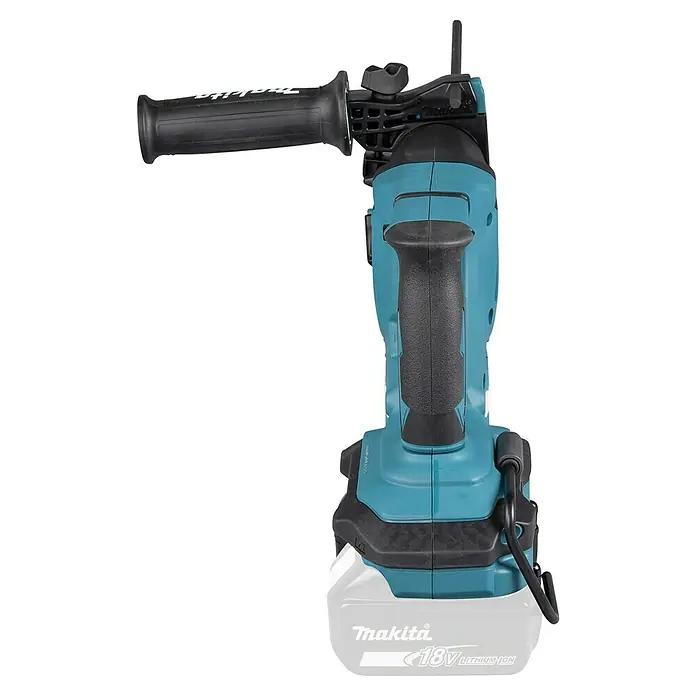 Makita LXT 18V Akku-Kombihammer DHR281ZJ - 36 V, Ohne Akku, 2,8 J - Blauer und schwarzer Makita Akku-Bohrhammer mit weißem 18V Lithium-Ionen-Akku und verstellbarem Zusatzhandgriff.