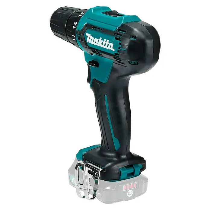 Makita CXT 12V max. Akku-Bohrschrauber DF333DZ - 12 V, Ohne Akku - Makita Akku-Bohrschrauber mit türkis-schwarzem Gehäuse, verstellbarem Bohrfutter und Akku.