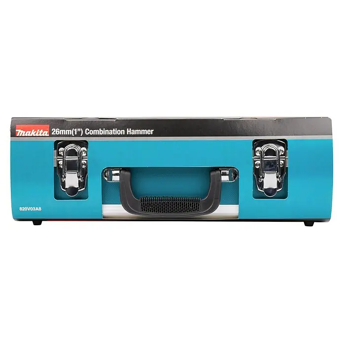 Makita Kombihammer HR2631FT13 - 800 W, 2,4 J, Schnellspannbohrfutter - Makita 26mm (1") Kombihammer im türkis-schwarzen Tragekoffer mit Metallverschlüssen und schwarzem Griff.