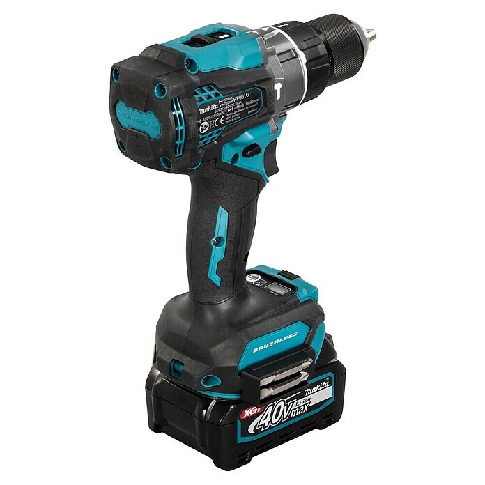 Makita XGT 40V max. Taladro atornillador percutor de batería HP001GZ (40 V, 2 baterías, 2,5 Ah, 41 Nm) | BAUHAUS