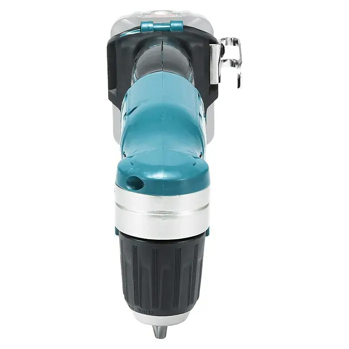 Makita CXT 12V max. Akku-Winkelbohrmaschine DA333DZ - 12 V, Ohne Akku - Türkis-schwarzer Winkelbohrer mit silbernem Ring und Bohrfutter, ideal für enge Räume.