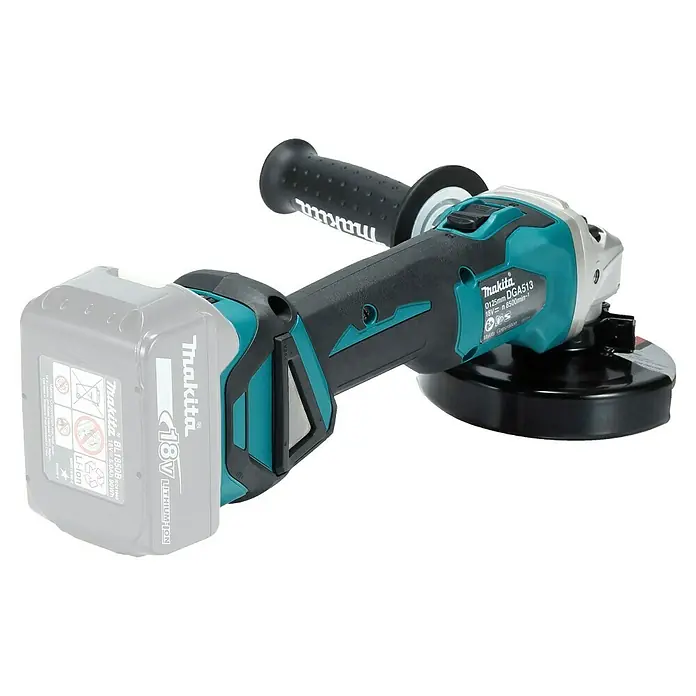 Makita LXT 18V Akku-Winkelschleifer DGA513Z - 18 V, Ohne Akku, Durchmesser Scheibe: 125 mm - Makita 18V Akku-Winkelschleifer in Schwarz-Türkis mit Lithium-Ionen-Akku und Seitenhandgriff.