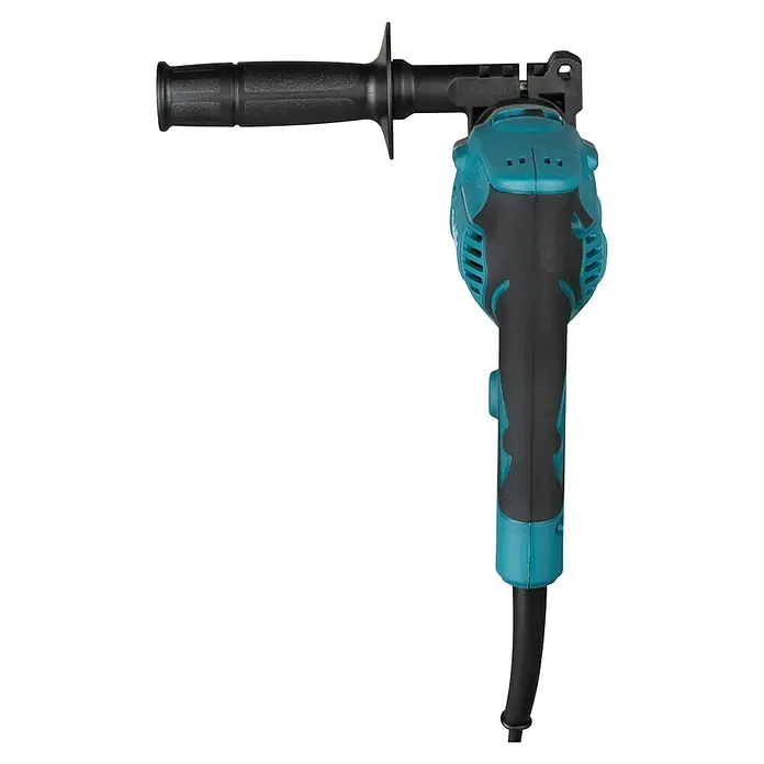 Makita Taladro percutor HP1631KX3 - 710 W, Portabrocas de sujeción rápida - Taladro percutor turquesa y negro con empuñadura principal ergonómica y asa auxiliar negra ajustable.