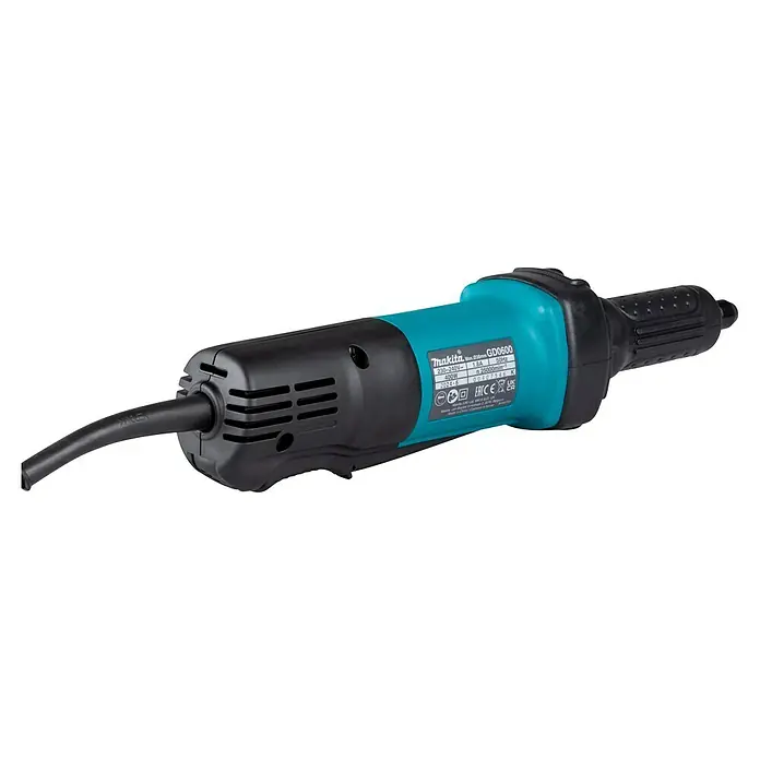 Makita Geradschleifer GD0600 - 400 W, 25.000 U/min - Ein teal-schwarzer Makita GD0600 Geradschleifer, verwendet für Präzisionsschleifen und Polieren.