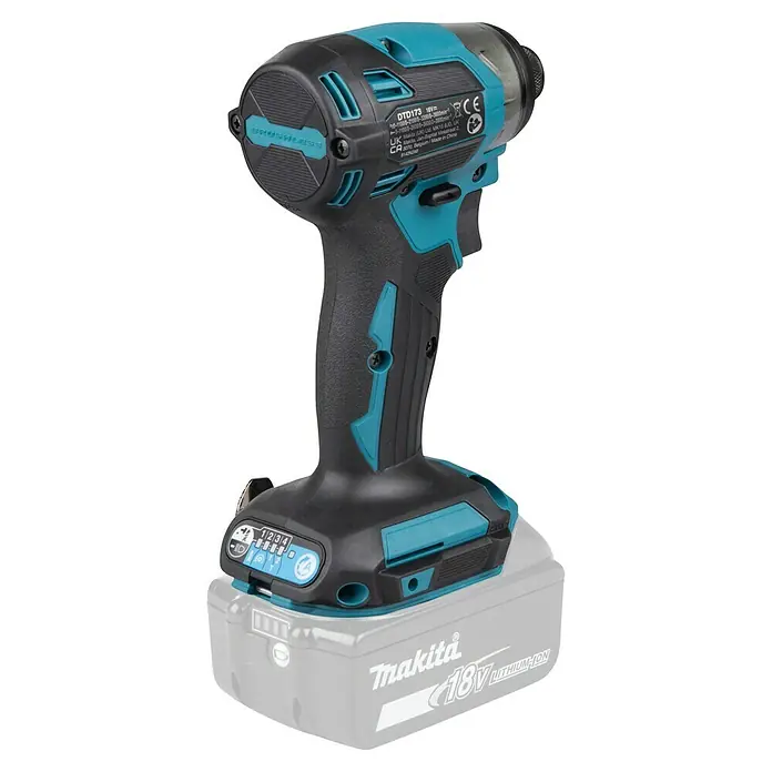Makita LXT 18V Akku-Schlagschrauber DTD173Z - 18 V, Ohne Akku - Schwarzer und türkiser Makita DTD173 18V bürstenloser Schlagschrauber mit Geschwindigkeitsregler und Lithium-Ionen-Akku.