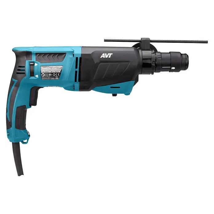 Makita Kombihammer HR2631FT13 - 800 W, 2,4 J, Schnellspannbohrfutter - Türkis-schwarzer Makita HR2631FT Bohrhammer mit ergonomischem Griff und sichtbarer Tiefenführung.