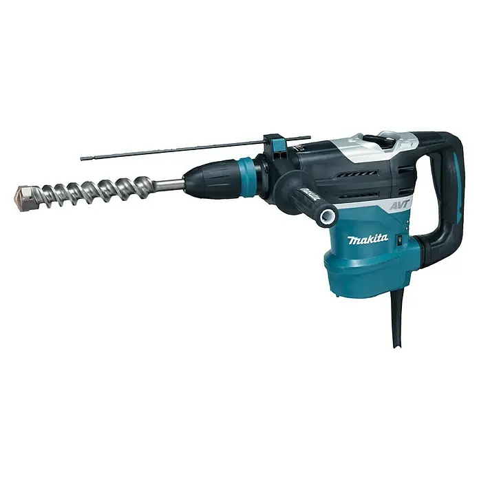 Makita Kombihammer HR4013C - 1.100 W, 8 J, SDS-Max-Aufnahme - Makita Bohrhammer (türkis/schwarz/silber) mit SDS-plus Bohrer und Tiefenanschlag.