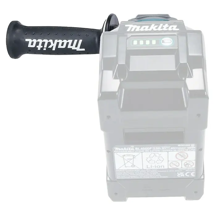 Makita XGT 40V max. Akku-Winkelschleifer GA050GZ - Ohne Akku, Durchmesser Scheibe: 125 mm - Makita BL4050F 36V 5.0Ah Li-Ion Akku mit montiertem schwarzem Griff.