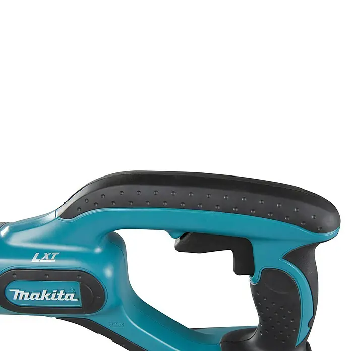 Makita LXT 18V Akku-Betonverdichter DVR450Z - 18 V, Ohne Akku, Schwingzahl: 13.000 U/min - Teal und schwarzer Makita Elektrowerkzeuggriff mit strukturierter Grifffläche und Abzug. Mit "LXT" und "Makita" Branding.