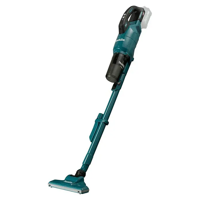 Makita XGT 40V max. Akku-Staubsauger CL003GZ - 40 V, Ohne Akku, Behältervolumen: 0,25 l - Makita Akku-Stielstaubsauger in Petrol und Schwarz mit grauem Akku, langem Stiel und Bodendüse.