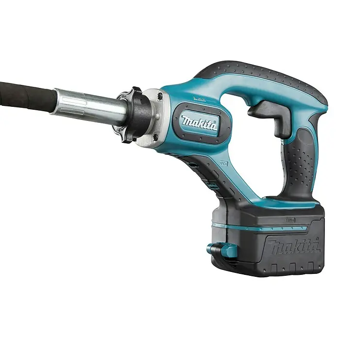 Makita LXT 18V Akku-Betonverdichter DVR450Z - 18 V, Ohne Akku, Schwingzahl: 13.000 U/min - Akku-Betonrüttler von Makita in Türkis, Schwarz und Silber, mit flexiblem Schaft und gummiertem Ende.