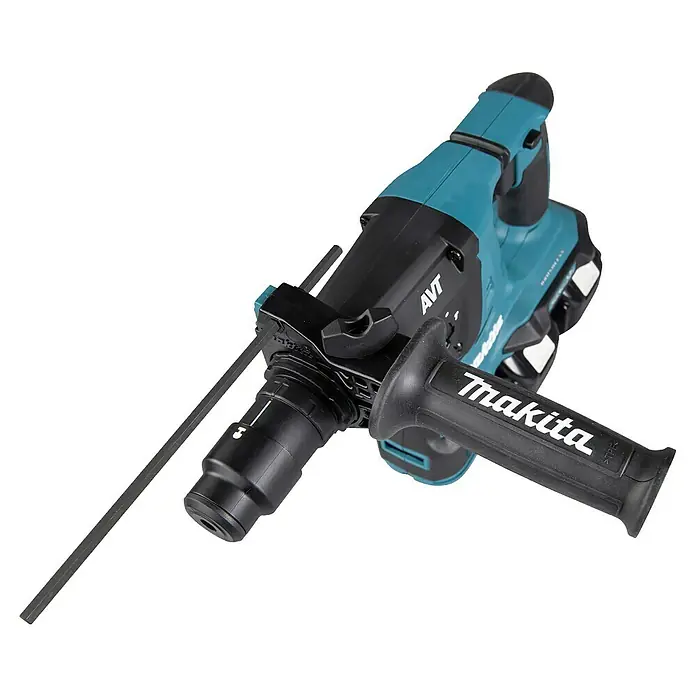 Makita LXT 18V Akku-Kombihammer DHR281ZJ - 36 V, Ohne Akku, 2,8 J - Türkis-schwarzer Makita Bohrhammer mit Zusatzgriff und Bohreinsatz.