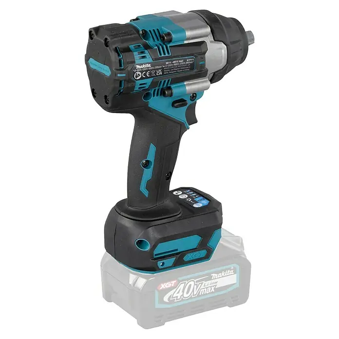 Makita XGT 40V max. Akku-Schlagschrauber TW008GZ - 40 V, Ohne Akku, 760 Nm - Makita XGT 40V max bürstenloser Schlagschrauber in Türkis, Schwarz und Silber, mit Akku.