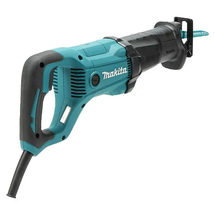 Makita Säbelsäge JR3051TK - 1.200 W, Hublänge: 30 mm - Türkis-schwarze Makita Säbelsäge mit Sägeblatt, ein leistungsstarkes Schneidwerkzeug.