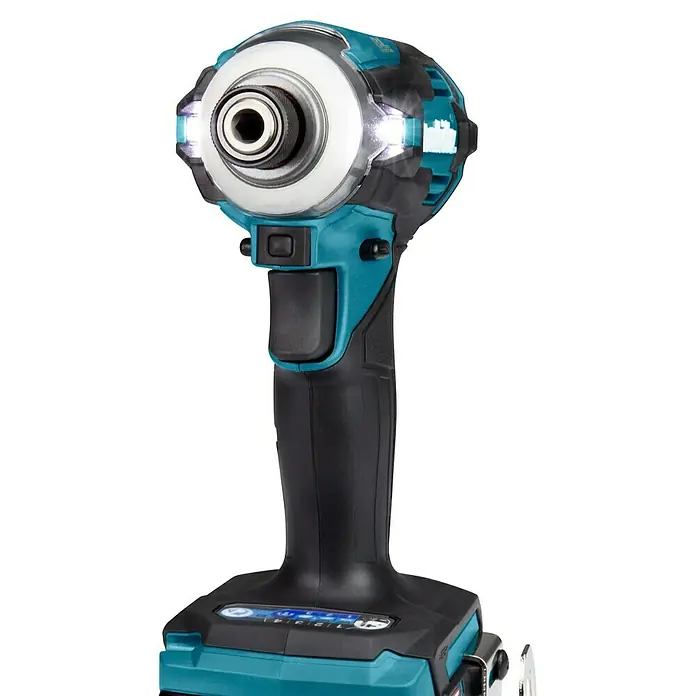 Makita XGT 40V max. Akku-Schlagschrauber TD001GD201 - 40 V, 2 Akkus, 2,5 Ah - Türkis-schwarzer Akku-Schlagschrauber mit LED-Leuchten und Akkuanzeige.