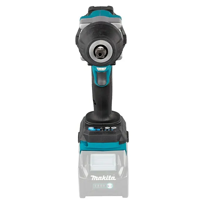 Makita XGT 40V max. Akku-Schlagschrauber TW008GZ - 40 V, Ohne Akku, 760 Nm - Makita Akku-Schlagschrauber in Schwarz und Türkis mit Vierkantantrieb, Modus-Einstellungen, LED-Licht und grauem Akku.