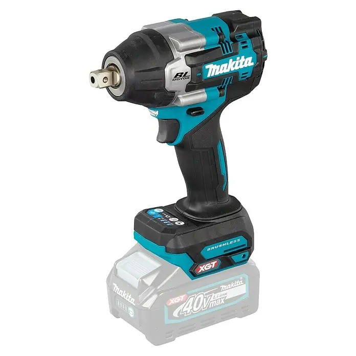 Makita XGT 40V max. Akku-Schlagschrauber TW008GZ - 40 V, Ohne Akku, 760 Nm - Akku-Schlagschrauber von Makita in Türkis, Schwarz und Silber, mit BL-Motor und XGT 40V Li-Ionen-Akku.