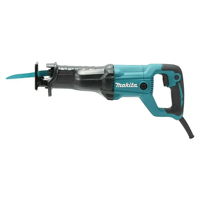 Makita Säbelsäge JR3051TK - 1.200 W, Hublänge: 30 mm - Makita Säbelsäge mit türkis-schwarzem Gehäuse und blauem Sägeblatt.