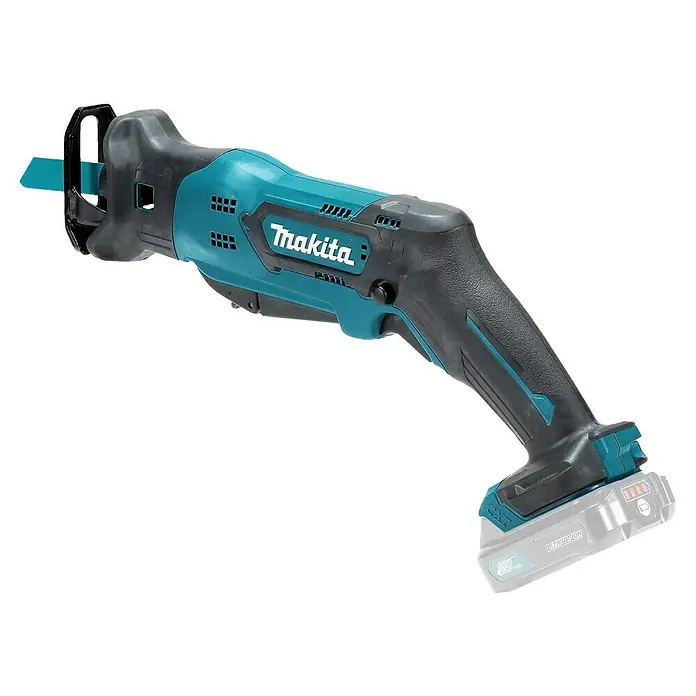 Makita Akku-Säbelsäge JR103DZ - 10,8 V, Ohne Akku, Leerlaufhubzahl: 0 /min - 3.300 /min - Makita Akku-Säbelsäge in Türkis und Schwarz, mit teilweisem Akku.