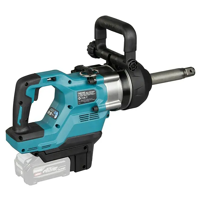 Makita XGT 40V max. Akku-Schlagschrauber TW010GZ - 40 V, Ohne Akku, 3.150 Nm - Türkis-schwarzer Makita Akku-Schlagschrauber mit 40V XGT Akku, großem Griff und Zusatzhandgriff.