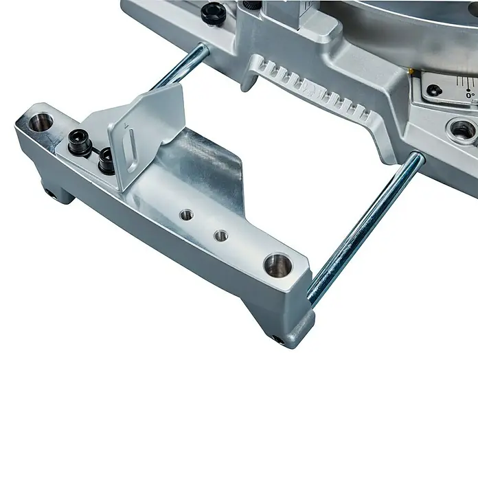Makita Kapp- & Gehrungssäge LS1219L - 1.800 W, Durchmesser Sägeblatt: 305 mm, Leerlaufdrehzahl: 0 U/min - 3.200 U/min - Silbernes Metallwerkzeugteil mit Präzisionsführung, Befestigungspunkten und Winkelskala.