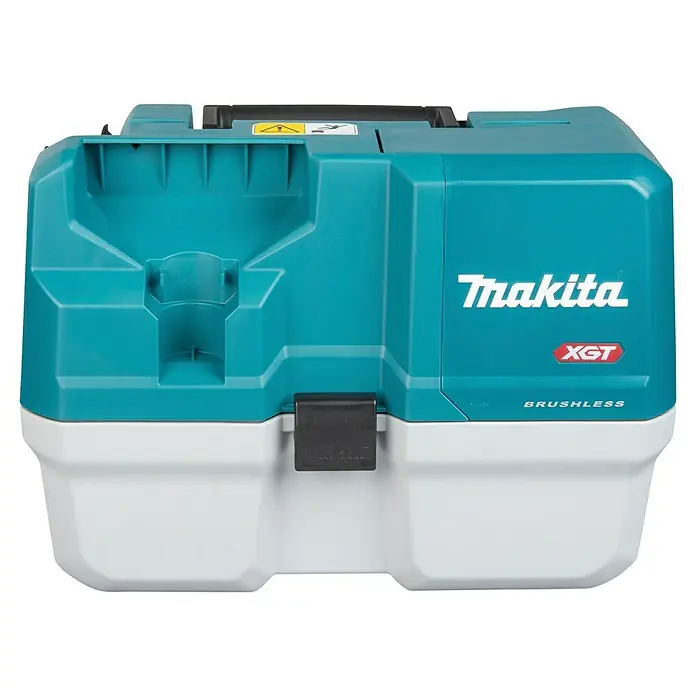 Makita XGT 40V max. Akku-Nass-Trockensauger VC013GLZ03 - 40 V, Ohne Akku, Behältervolumen: 7,5 l - Makita XGT Brushless Werkzeugkoffer in Türkis und Weiß mit schwarzem Griff und Verschluss.