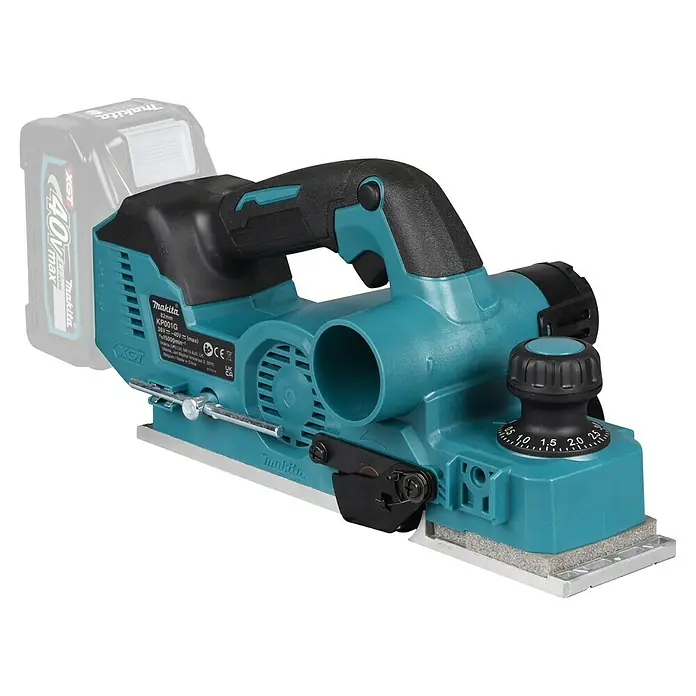 Makita XGT 40V max. Cepillo de batería KP001GZ - 40 V, Sin batería, Profundidad de ranura: 0 mm - 25 mm, Número de revoluciones de marcha en vacío: 15.000 r.p.m. - Cepilladora inalámbrica Makita 40V max, turquesa y negra, con perilla de ajuste de profundidad.